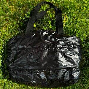 Black Shiny Nylon Puffer Tote Bag